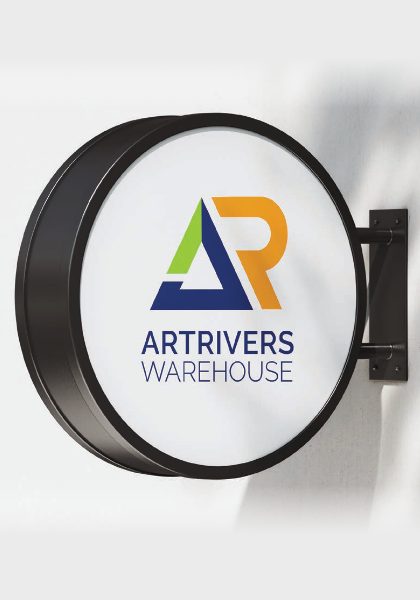 Illuminated circular shop signage produced by Artrivers Warehouse